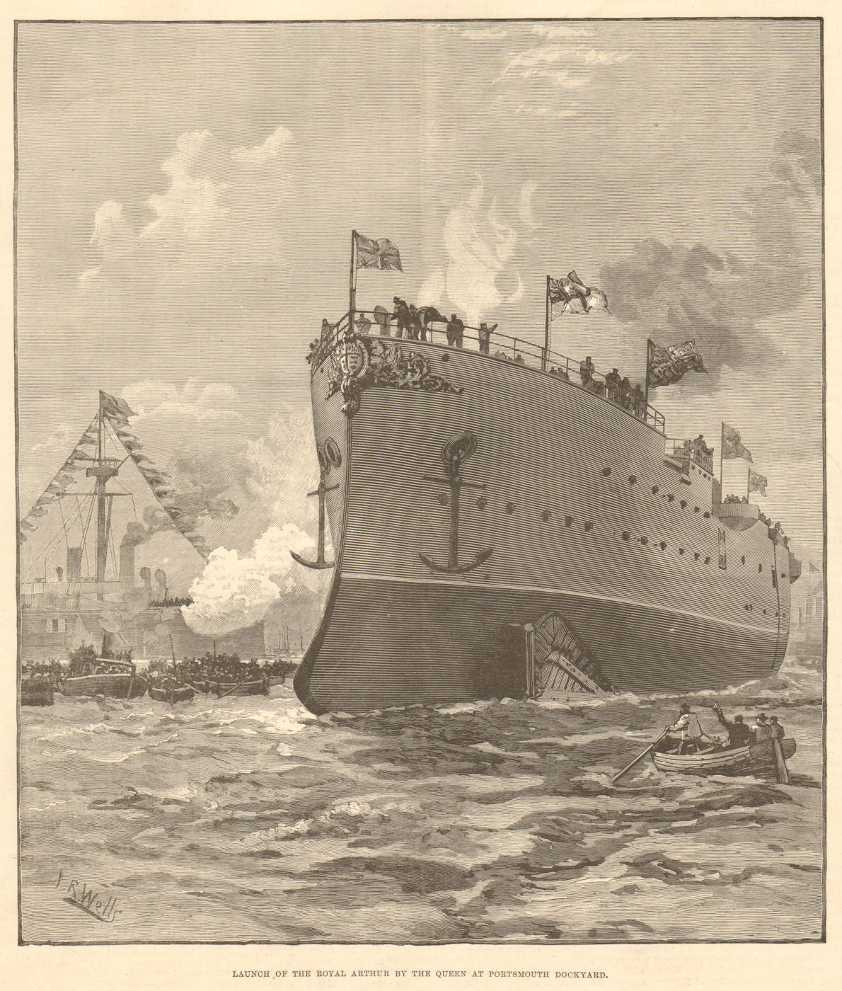 HMS Royal Arthur launched by Queen Victoria, Portsmouth dockyard. Hampshire 1891
